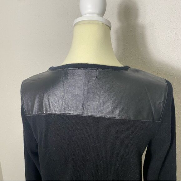 Wythe NY 100% Cashmere & Leather Black Crewneck Pullover Sweater Women's Size M - Picture 6 of 16